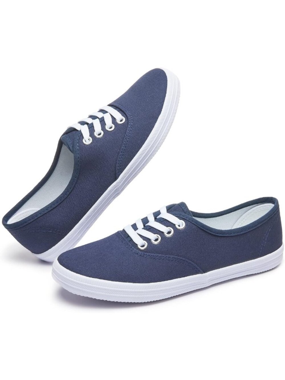 Stylish White Canvas Sneakers for Women - Low Top Lace-Up Casual Tennis Shoes